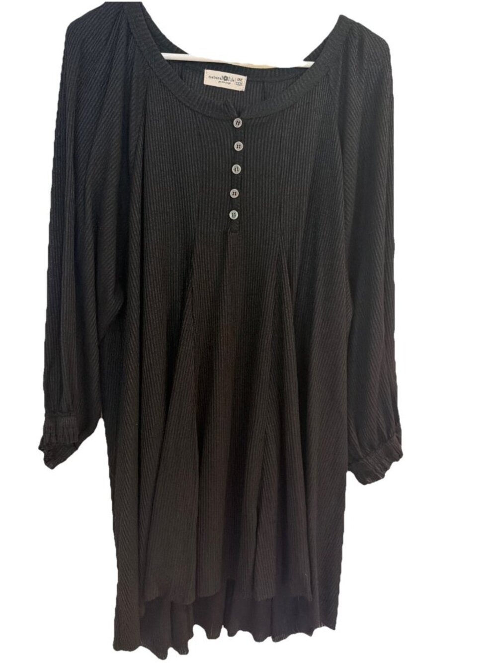 Natural Life Women Oversized Tunic Dress One Size Black Henley Long Sleeve Boho